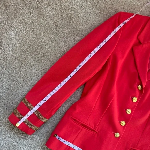 Escada Margaretha Ley Wool Vtg 80s 1980s Poppy Red Gold Nautical Blazer Jacket - Picture 13 of 14